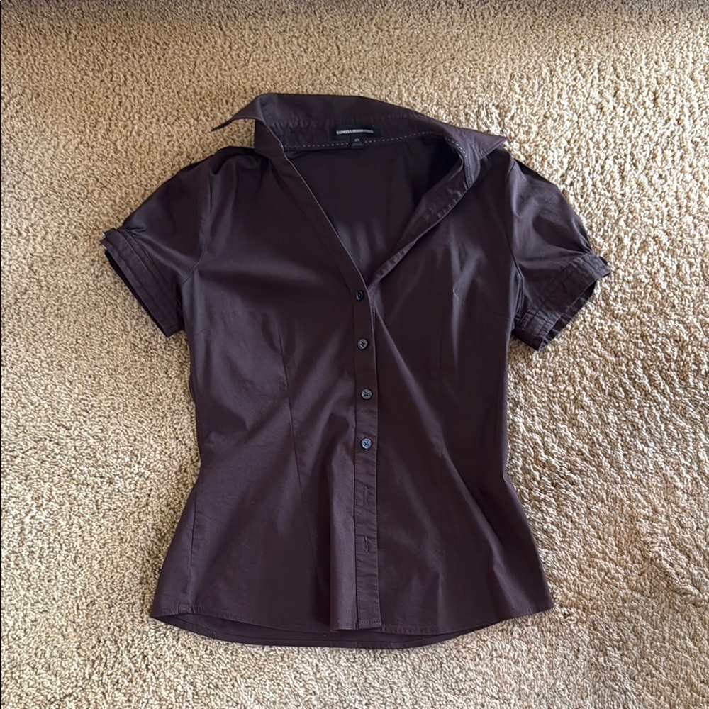 Express Dark Brown Button Down Shirt - image 1
